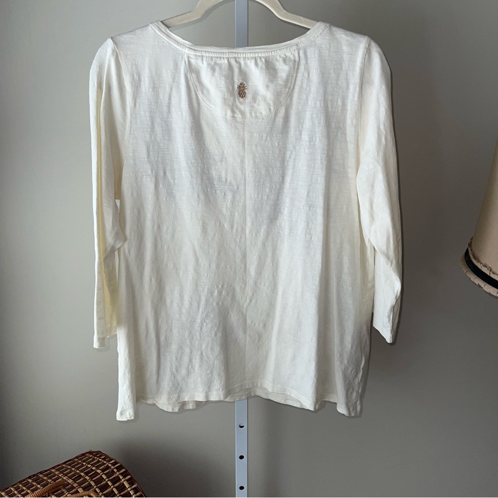 Tommy Bahama Cream Leaf Print Blouse 3/4 Sleeve Size Large NWOT - Picture 4 of 5
